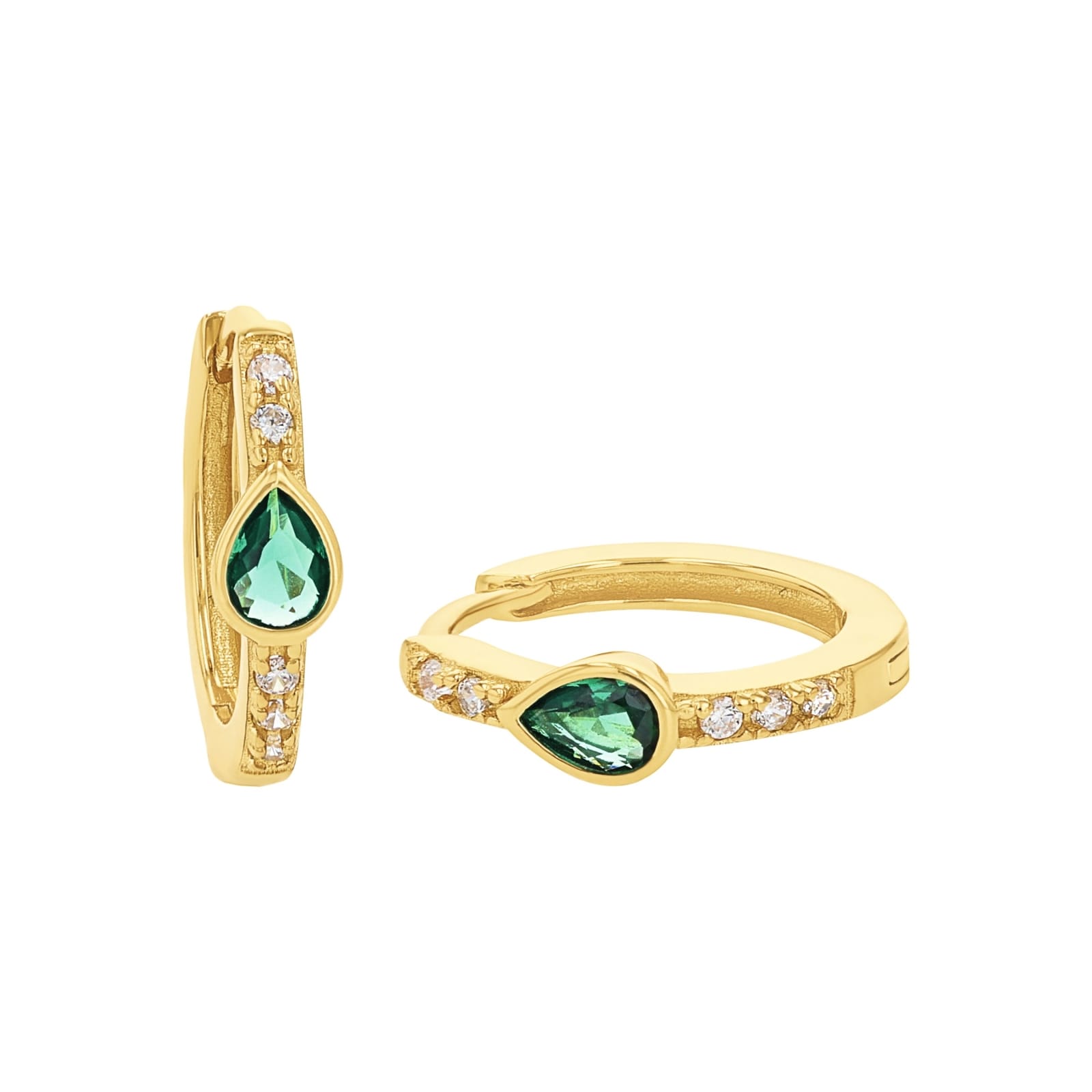 AMOR Yellow Gold Coloured Sterling Silver Green Glass Stone Hoop Earrings AMOR Yellow Gold Coloured Sterling Silver Green Glass Stone Hoop Earrings