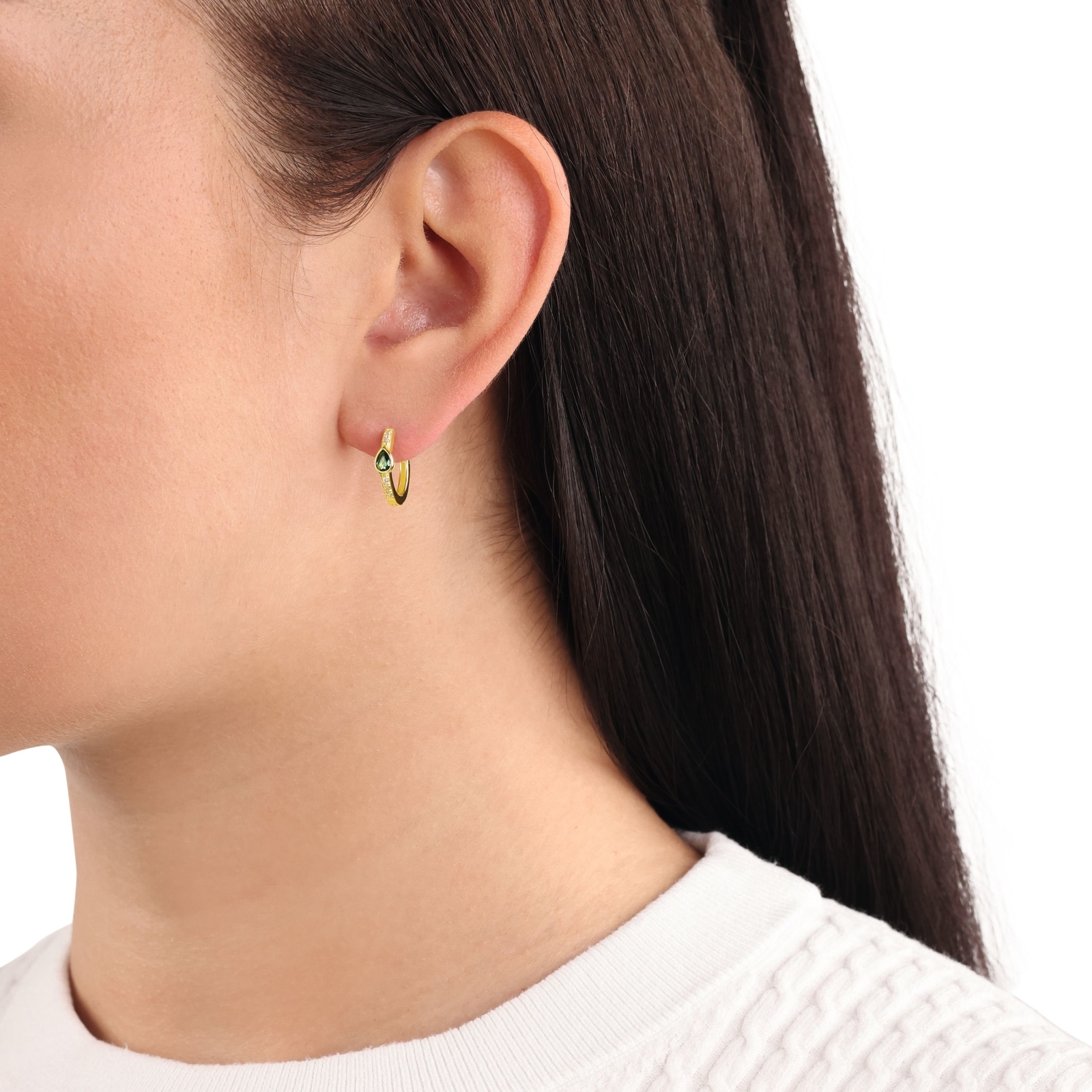 AMOR Yellow Gold Coloured Sterling Silver Green Glass Stone Hoop Earrings AMOR Yellow Gold Coloured Sterling Silver Green Glass Stone Hoop Earrings