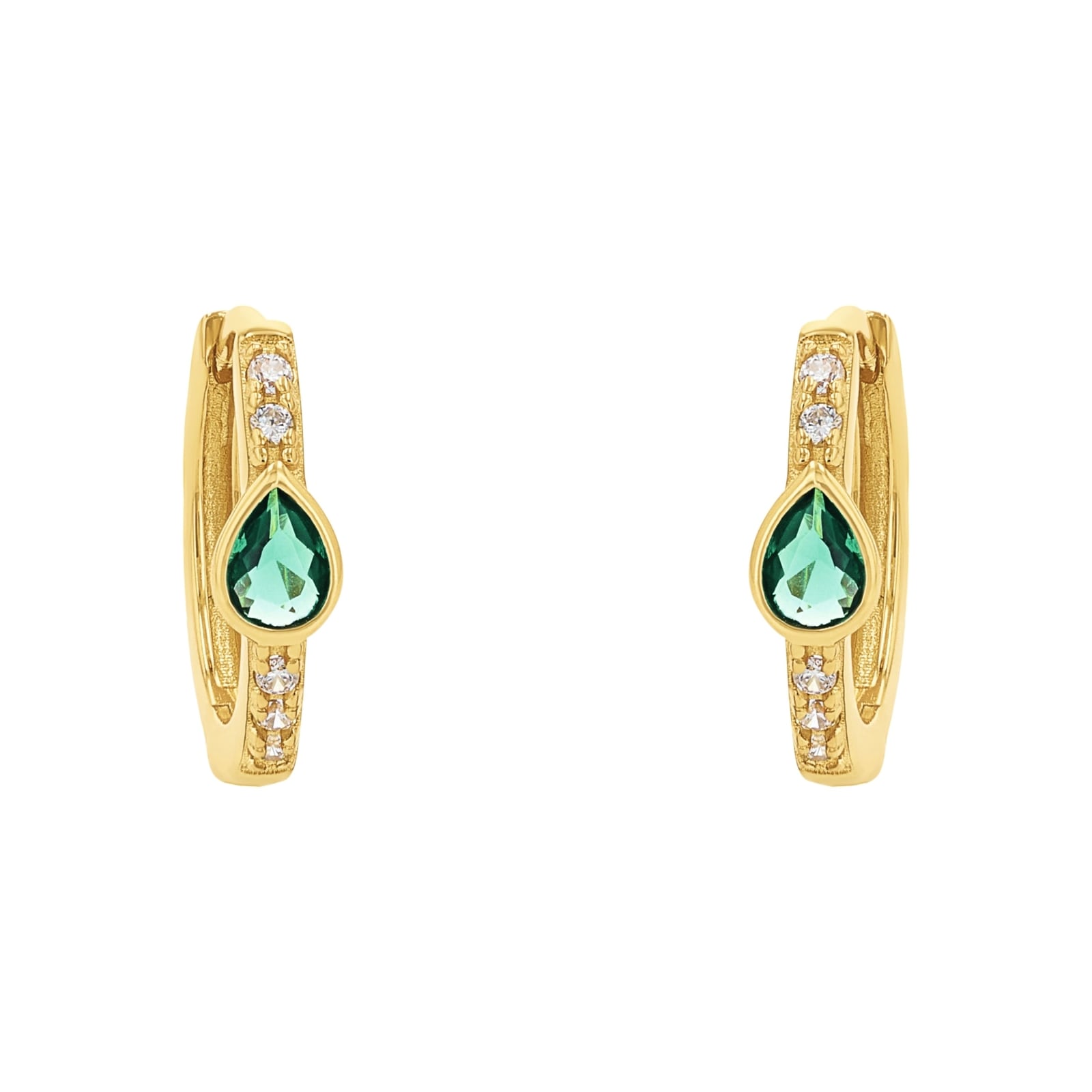 AMOR Yellow Gold Coloured Sterling Silver Green Glass Stone Hoop Earrings AMOR Yellow Gold Coloured Sterling Silver Green Glass Stone Hoop Earrings