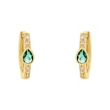 AMOR Yellow Gold Coloured Sterling Silver Green Glass Stone Hoop Earrings