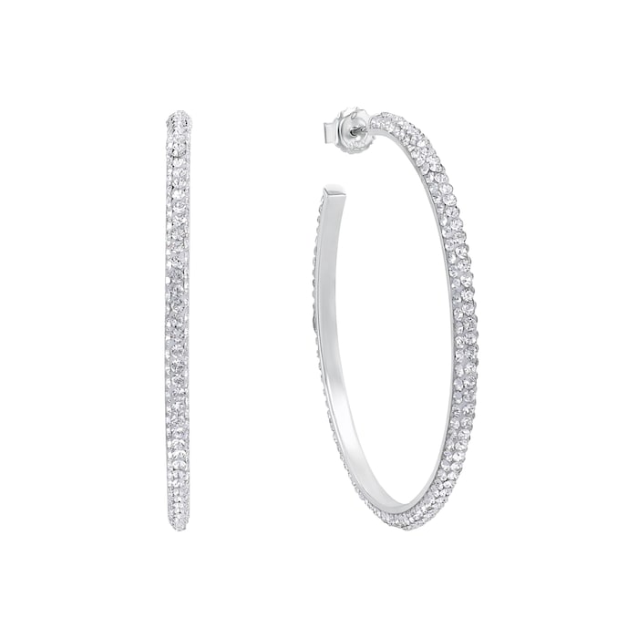 AMOR Silver Cubic Zirconia Stone Hoop Earrings