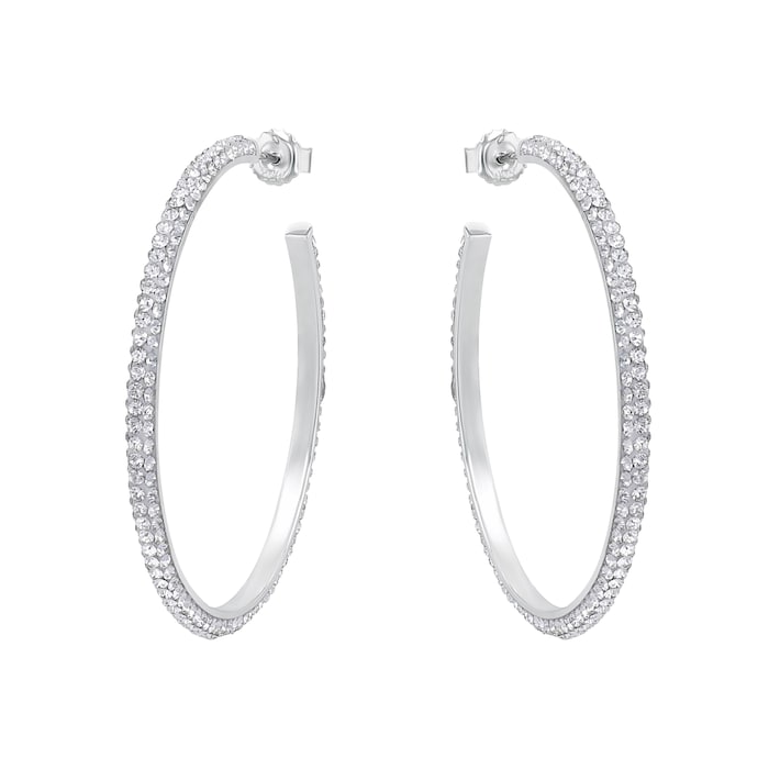 AMOR Silver Cubic Zirconia Stone Hoop Earrings