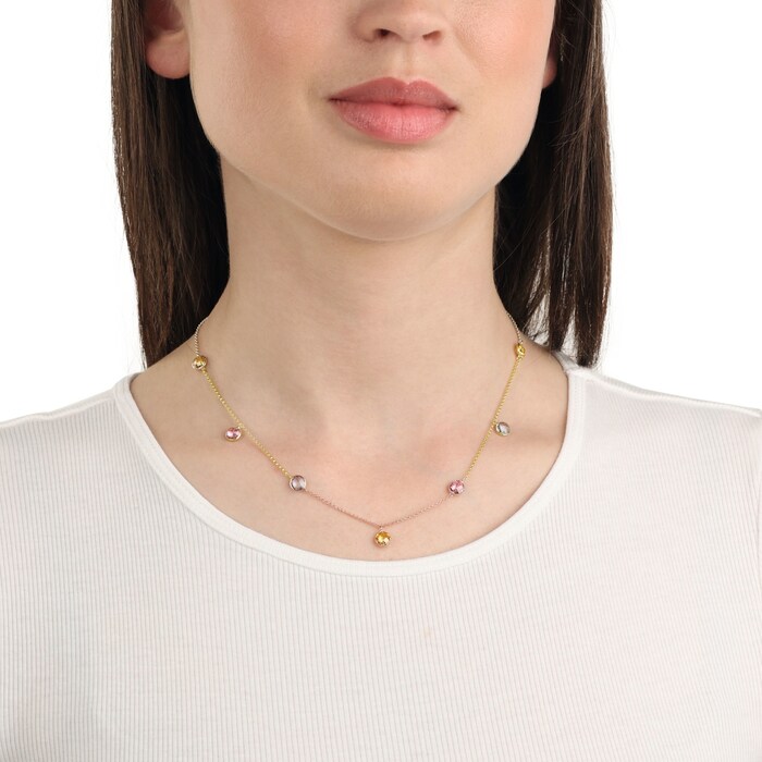 AMOR 9ct Yellow Gold Multi Coloured Cubic Zirconia Necklace