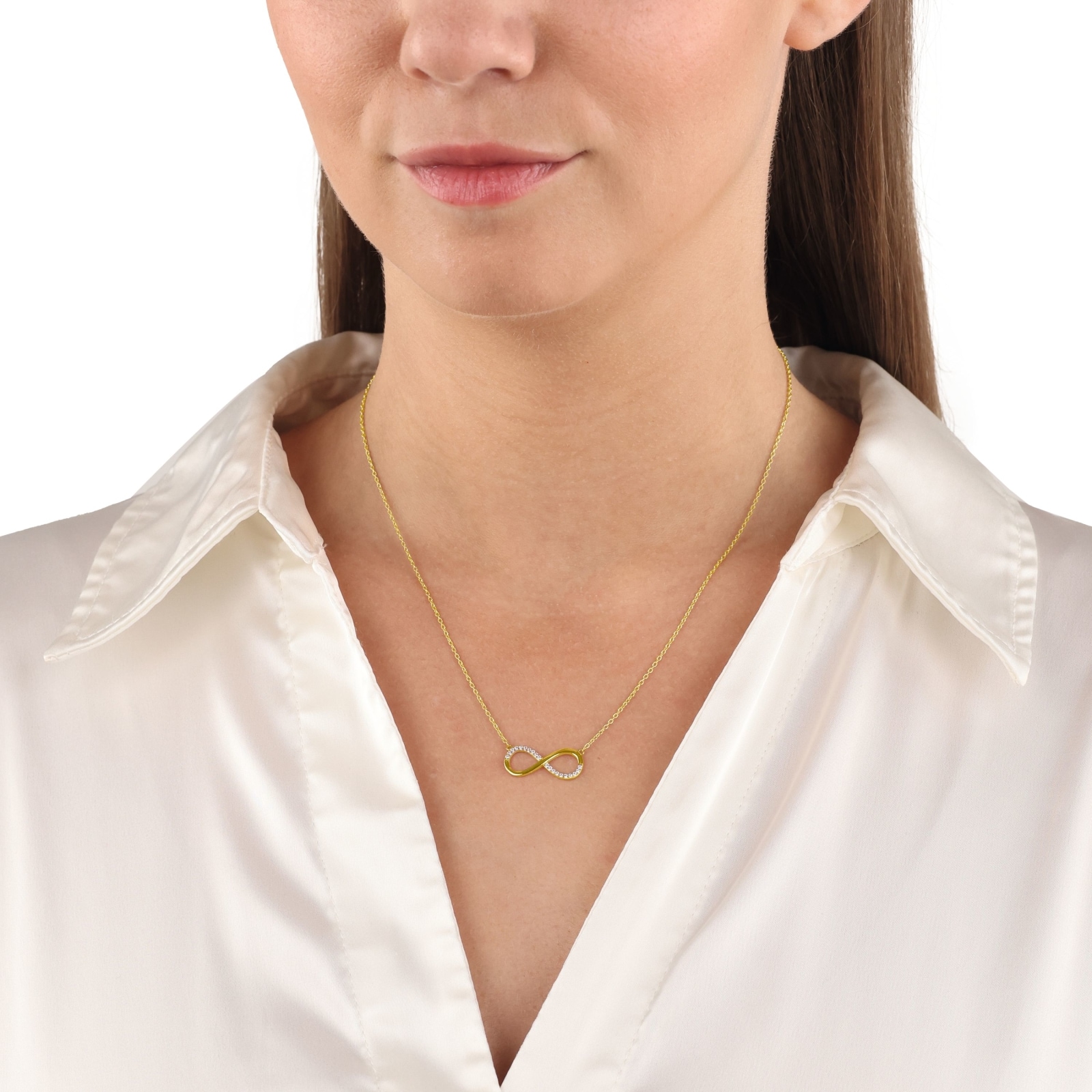 AMOR 9ct Yellow Gold Cubic Zirconia Infinity Loop Necklace AMOR 9ct Yellow Gold Cubic Zirconia Infinity Loop Necklace