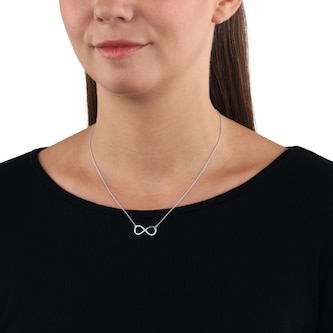 AMOR 9ct White Gold Cubic Zirconia Infinity Loop Pendant Necklace