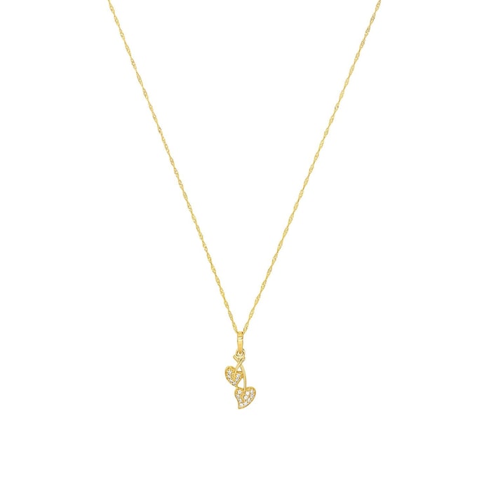 AMOR 14ct Yellow Gold Cross Over Heart Pendant Necklace