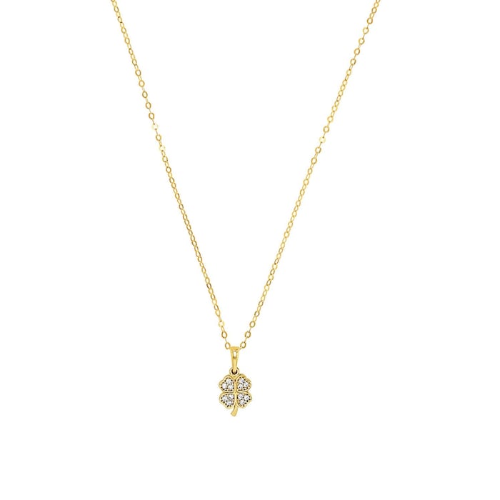 AMOR 14ct Yellow Gold Cubic Zirconia Clover Pendant Necklace