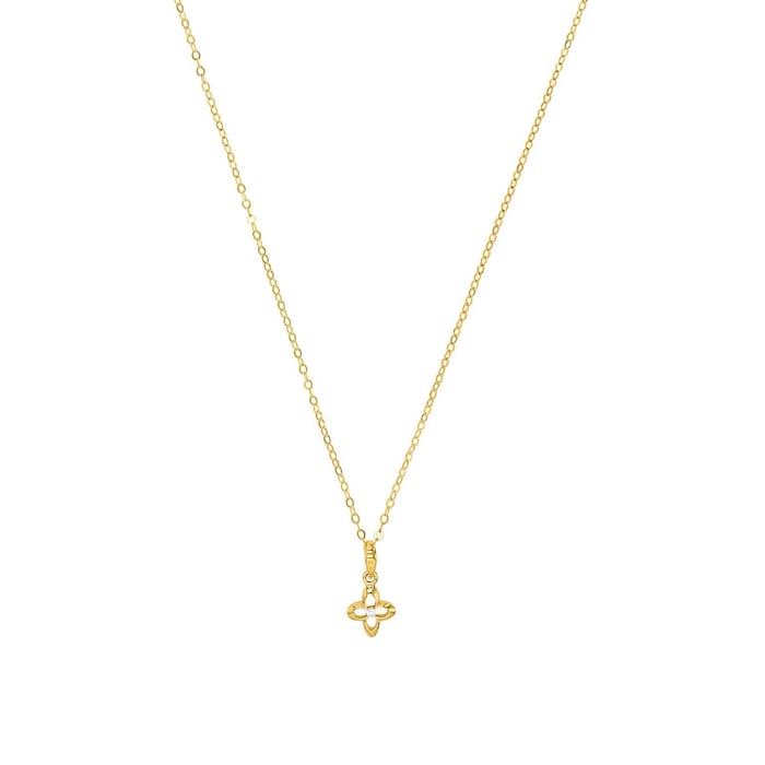 AMOR 14ct Yellow Gold Cubic Zirconia Flower Pendant Necklace