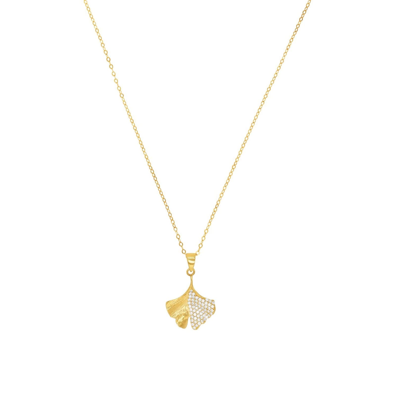 AMOR 14ct Yellow Gold Cubic Zirconia Leaf Pendant Necklace AMOR 14ct Yellow Gold Cubic Zirconia Leaf Pendant Necklace