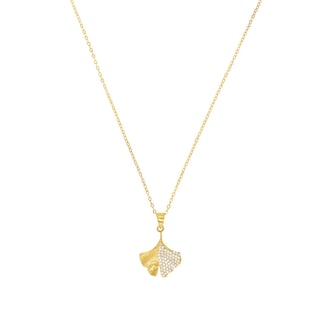 AMOR 14ct Yellow Gold Cubic Zirconia Leaf Pendant Necklace AMOR 14ct Yellow Gold Cubic Zirconia Leaf Pendant Necklace