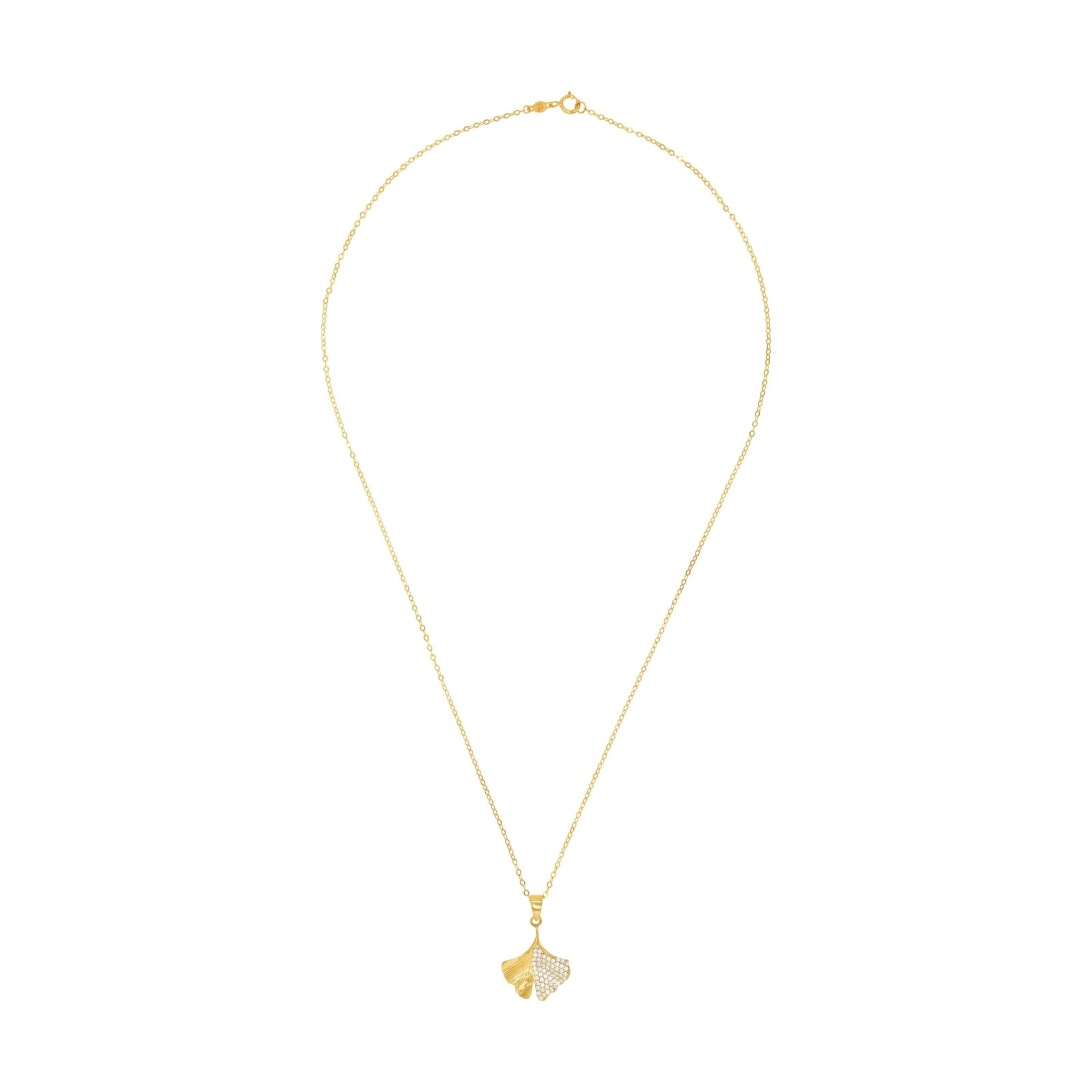 AMOR 14ct Yellow Gold Cubic Zirconia Leaf Pendant Necklace AMOR 14ct Yellow Gold Cubic Zirconia Leaf Pendant Necklace