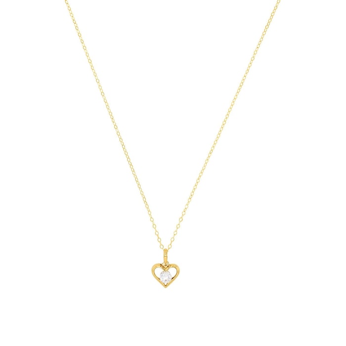 AMOR 14ct Yellow Gold Cubic Zirconia Heart Pendant Necklace