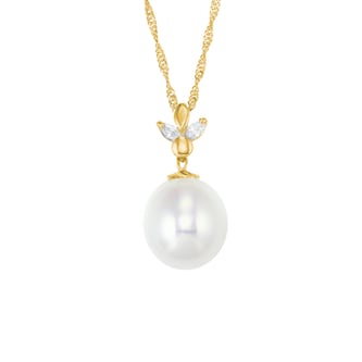 AMOR 14ct Yellow Gold Pearl & Cubic Zirconia Pendant Necklace AMOR 14ct Yellow Gold Pearl & Cubic Zirconia Pendant Necklace