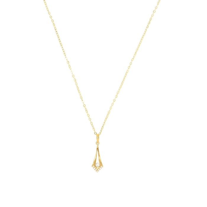 AMOR 14ct Yellow Gold Cubic Zirconia Drop Pendant Necklace