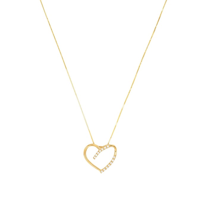 AMOR 14ct Yellow Gold Cubic Zirconia Heart Pendant Necklace