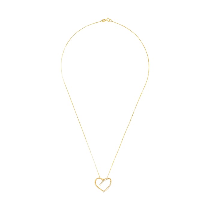 AMOR 14ct Yellow Gold Cubic Zirconia Heart Pendant Necklace