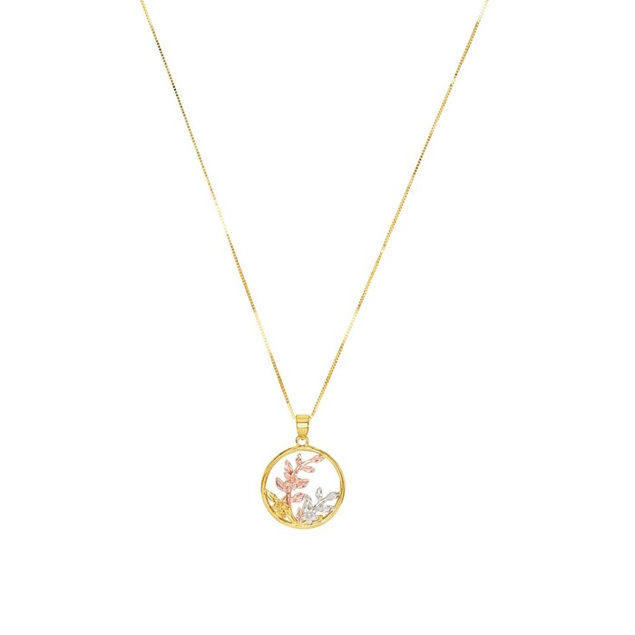 AMOR 14ct Yellow Gold Leaf Design Pendant Necklace