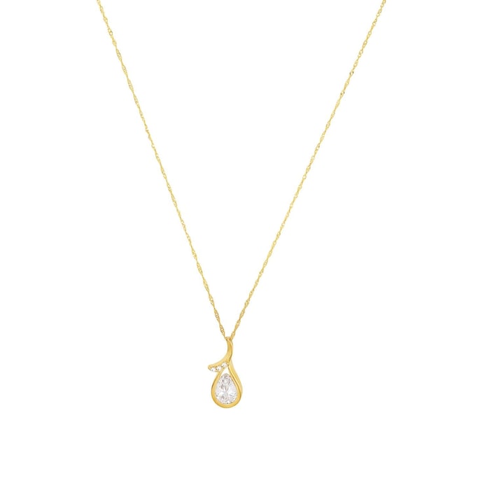 AMOR 14ct Yellow Gold Cubic Zirconia Pear Pendant Necklace