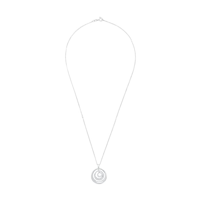 AMOR Silver Cubic Zirconia Triple Circle Pendant Necklace