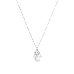 37970246 - Silver Cubic Zirconia Heart & Hand Pendant Necklace