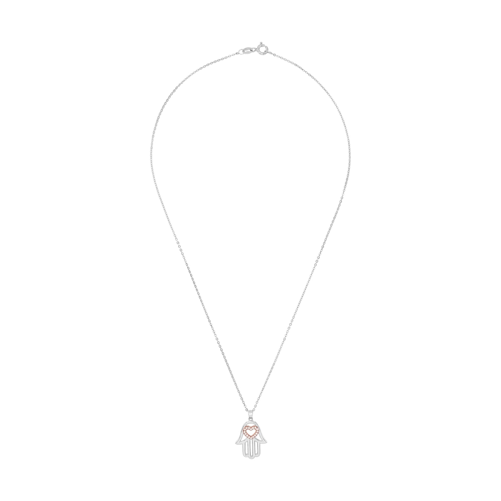 AMOR Silver Cubic Zirconia Heart & Hand Pendant Necklace AMOR Silver Cubic Zirconia Heart & Hand Pendant Necklace