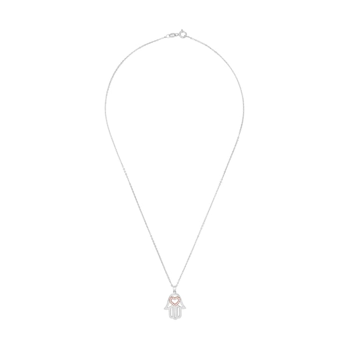 AMOR Silver Cubic Zirconia Heart & Hand Pendant Necklace