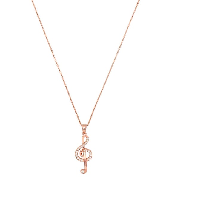 AMOR Rose Gold Coloured Sterling Silver Cubic Zirconia Music Note Pendant Necklace