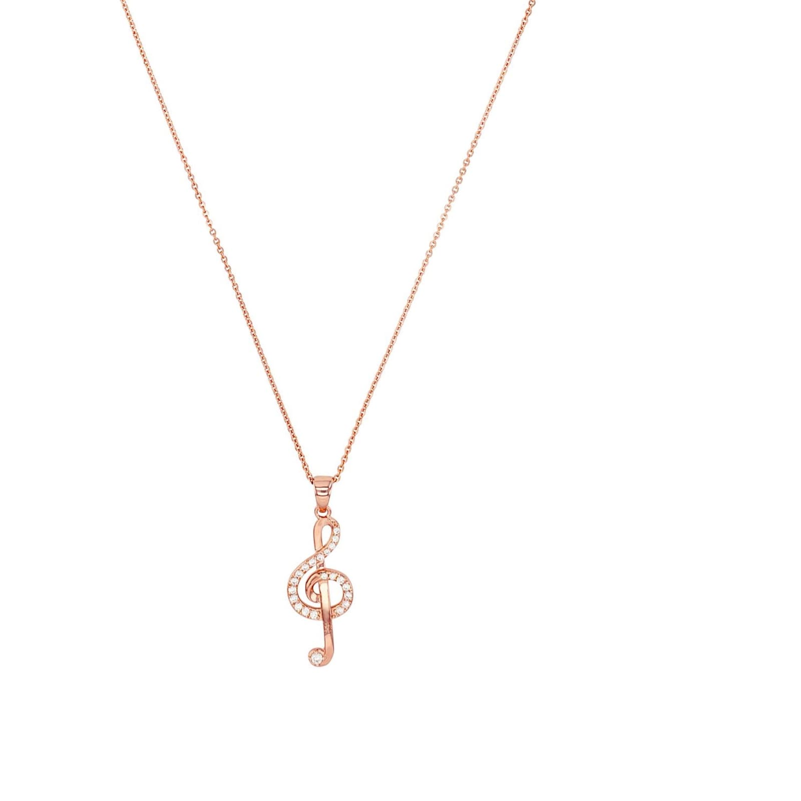 AMOR Rose Gold Coloured Sterling Silver Cubic Zirconia Music Note Pendant Necklace AMOR Rose Gold Coloured Sterling Silver Cubic Zirconia Music Note Pendant Necklace