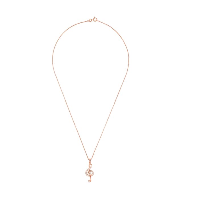 AMOR Rose Gold Coloured Sterling Silver Cubic Zirconia Music Note Pendant Necklace