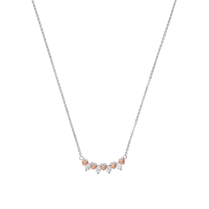 AMOR Silver Bi Colour Heart & Cubic Zirconia Necklace