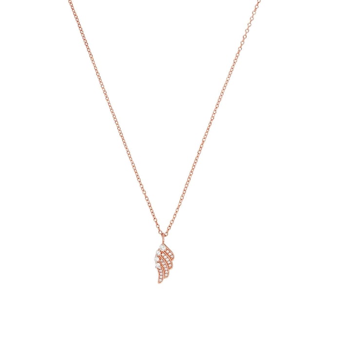 AMOR Rose Gold Coloured Sterling Silver Cubic Zirconia Wing Pendant Necklace