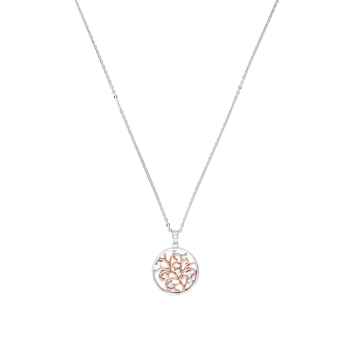 AMOR Siver Cubic Zirconia Floral Pendant Necklace