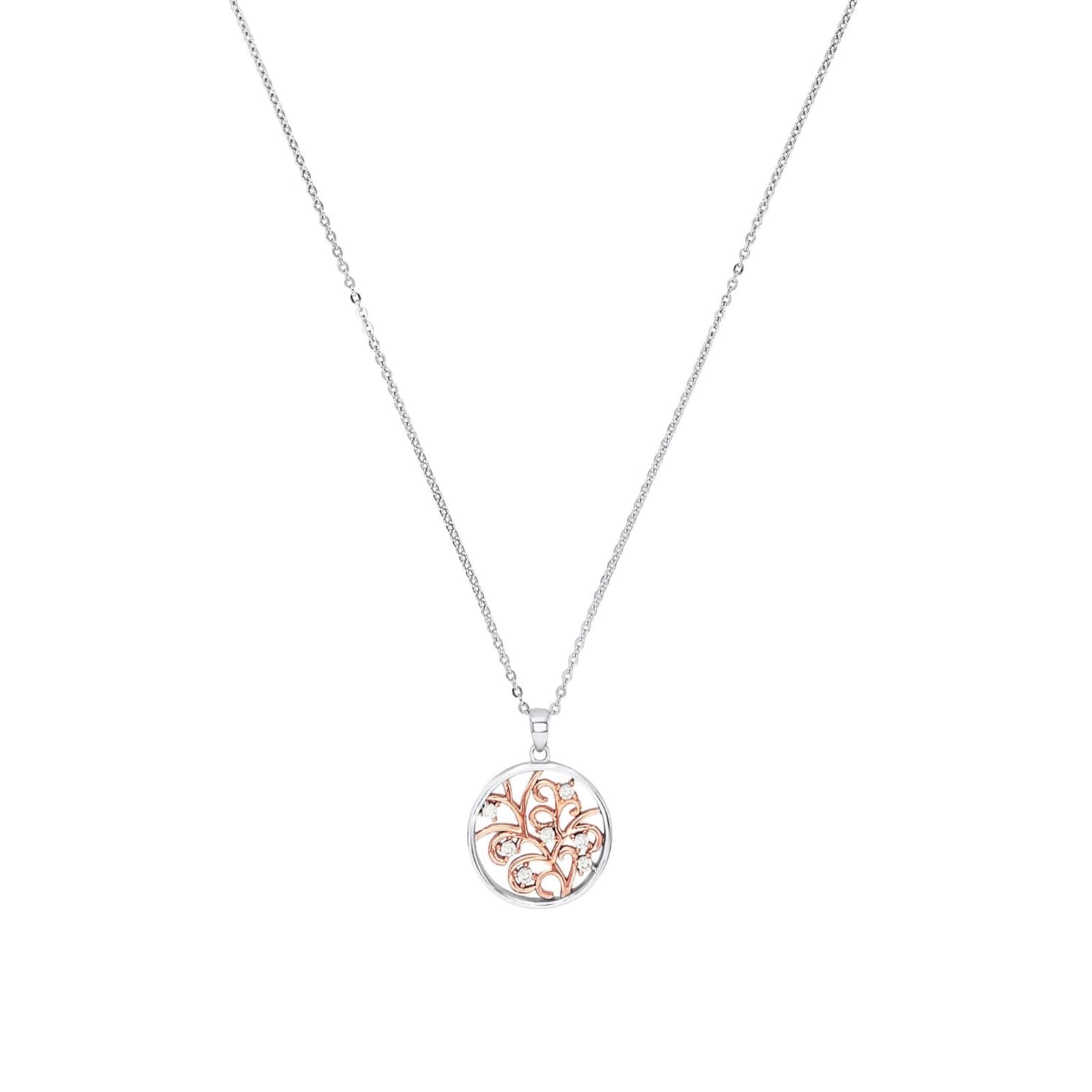 AMOR Siver Cubic Zirconia Floral Pendant Necklace