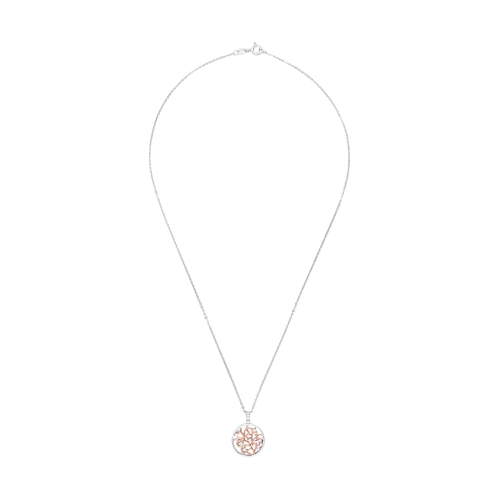 AMOR Siver Cubic Zirconia Floral Pendant Necklace