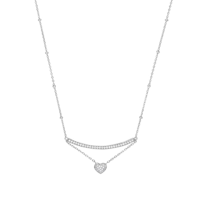 AMOR Silver Cubic Zirconia Bar & Heart Pendant Necklace