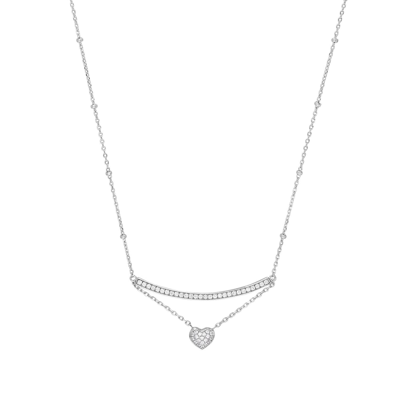 AMOR Silver Cubic Zirconia Bar & Heart Pendant Necklace