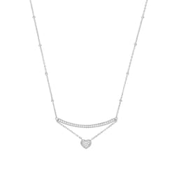 37970257 - Silver Cubic Zirconia Bar & Heart Pendant Necklace