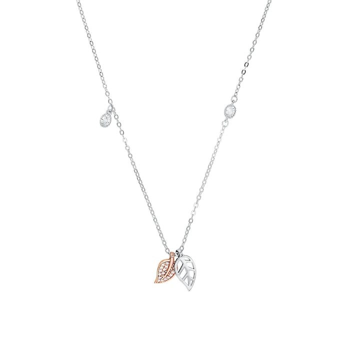 AMOR Silver Double Leaf Pendant Necklace