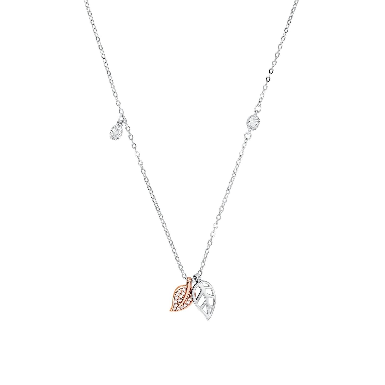AMOR Silver Double Leaf Pendant Necklace