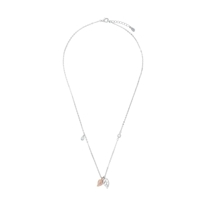 AMOR Silver Double Leaf Pendant Necklace