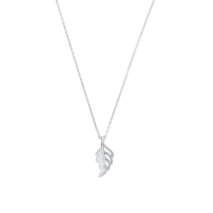 AMOR Silver Cubic Zirconia Leaf Pendant Necklace