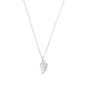 AMOR Silver Cubic Zirconia Leaf Pendant Necklace