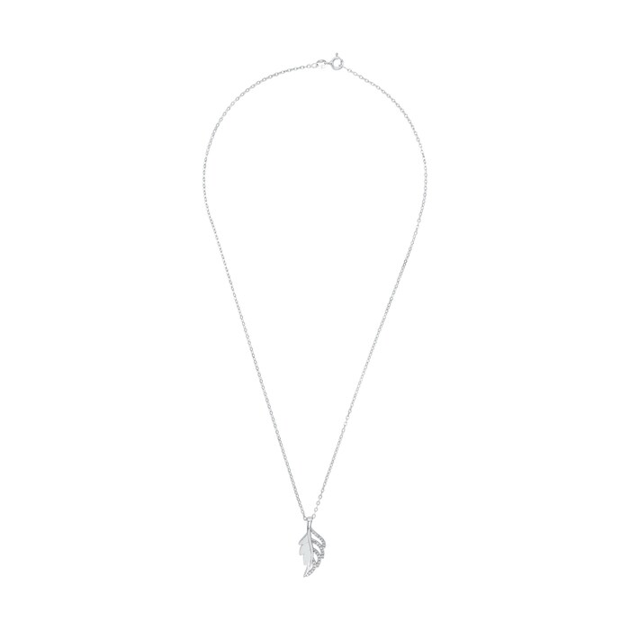 AMOR Silver Cubic Zirconia Leaf Pendant Necklace