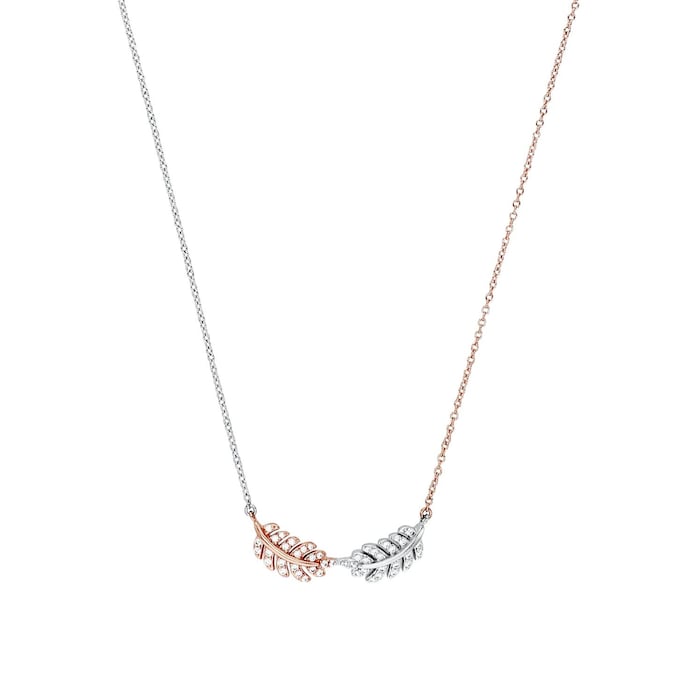 AMOR Silver Bi Colour Double Leaf Pendant Necklace