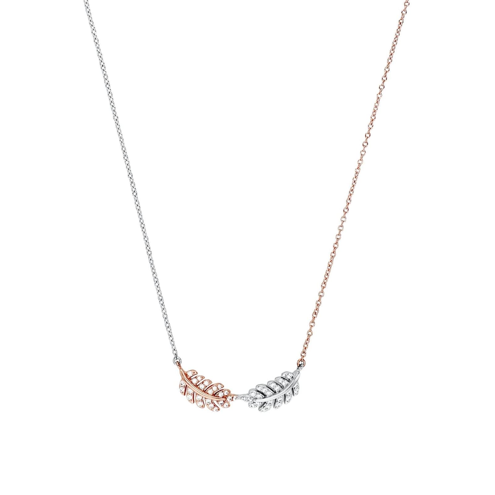 AMOR Silver Bi Colour Double Leaf Pendant Necklace