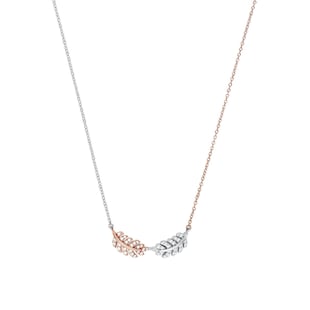 AMOR Silver Bi Colour Double Leaf Pendant Necklace