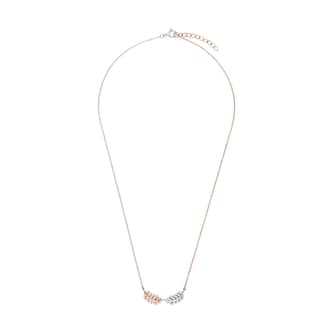 AMOR Silver Bi Colour Double Leaf Pendant Necklace