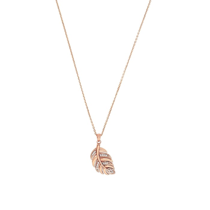 AMOR Rose Gold Coloured Sterling Silver Cubic Zirconia Leaf Pendant Necklace