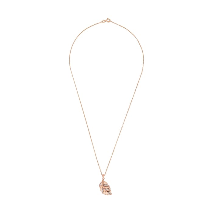 AMOR Rose Gold Coloured Sterling Silver Cubic Zirconia Leaf Pendant Necklace