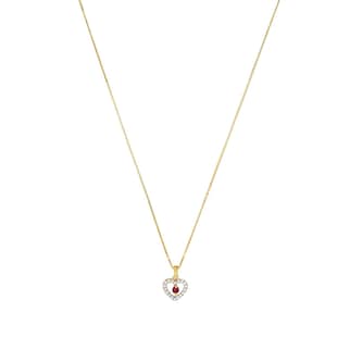 AMOR 9ct Yellow Gold Cubic Zirconia Red Stone Heart Pendant Necklace
